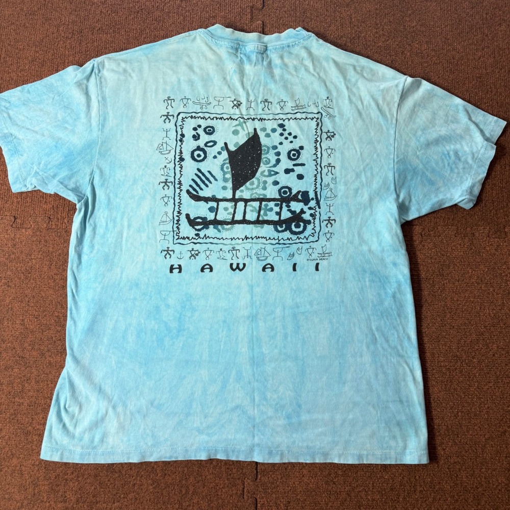 Guava Beach Maui Hawaii Tie Dye Shirt Men Blue Tribal Canoe Graphic Made in USA